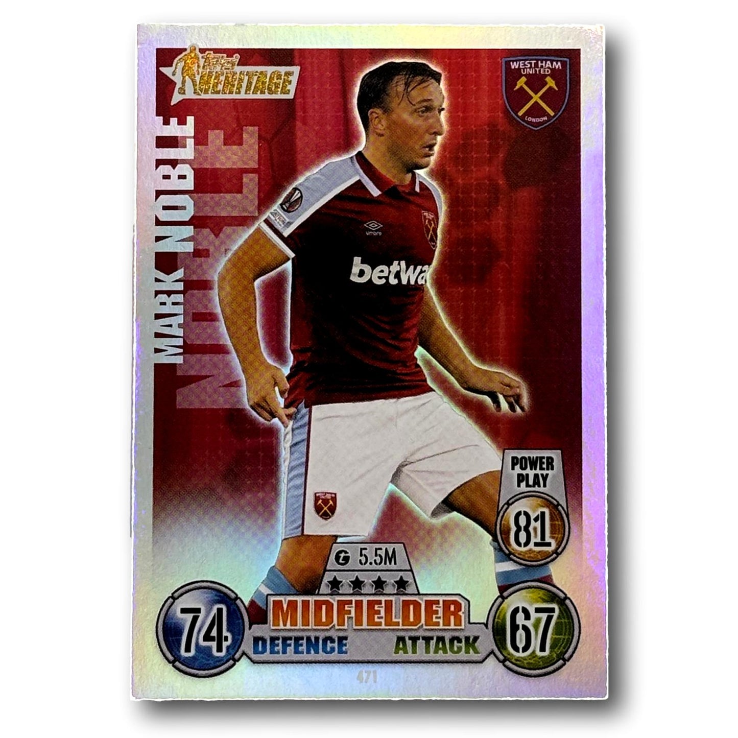Carte Topps Match Attax 2021/22 Heritage - Milieu de terrain - Mark Noble